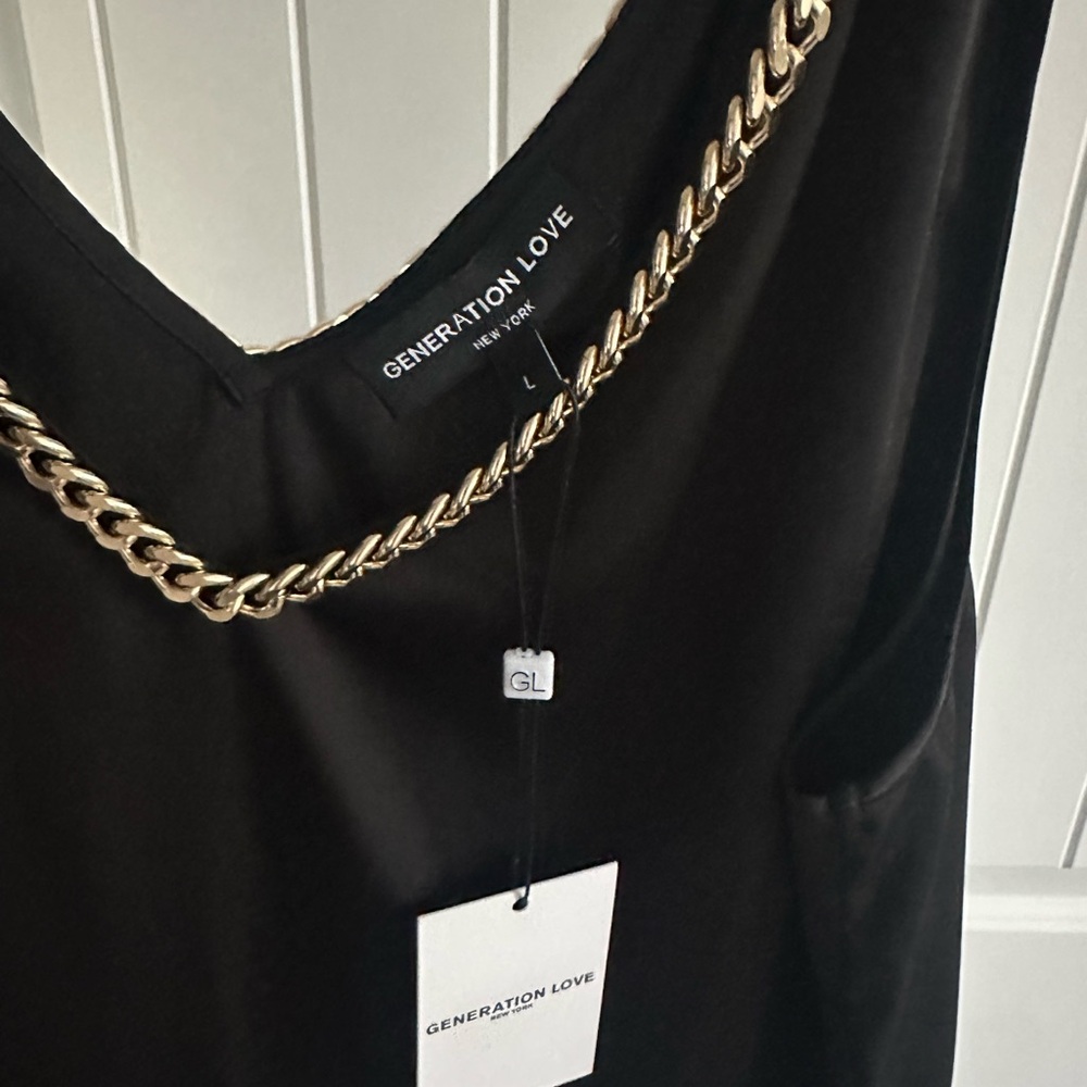 Generation Love Elegant Black Tank with Gold Chain Accent